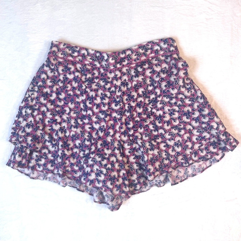 Ett Twa Anthropologie Skort Ruffle Hem XS Purple Floral Linen Blend Womens Boho